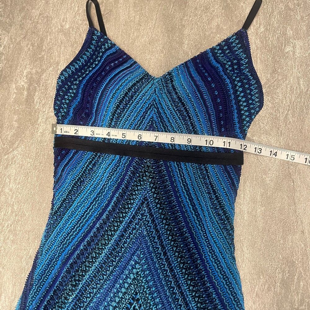 1990s Cache Small Ombre Chevron Blue Crochet Prom Cruise Wedding Guest - Picture 2 of 8